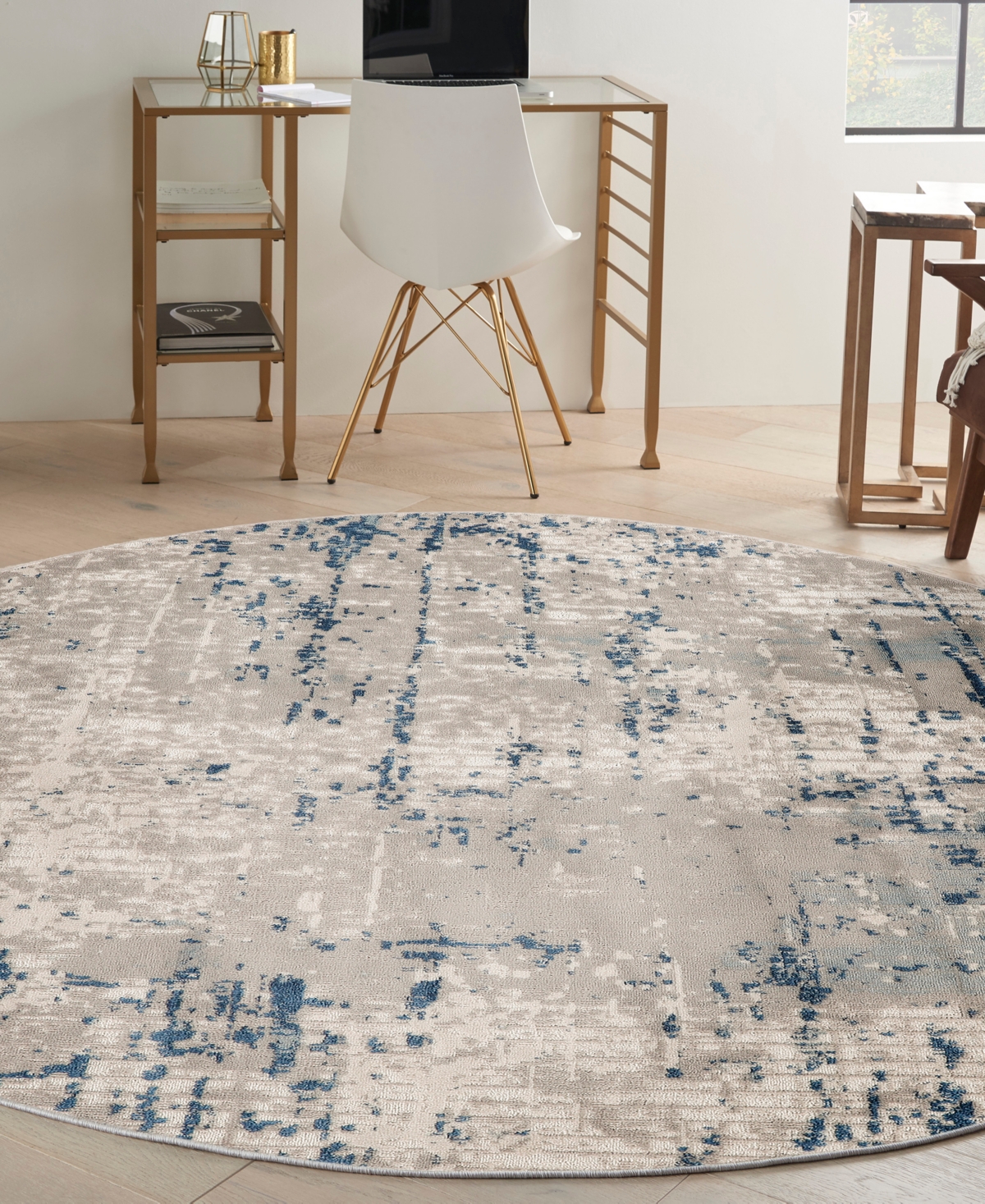 Nourison Home Quarry Qua01 5'3"x5'3" Round Area Rug In Ivory,gray