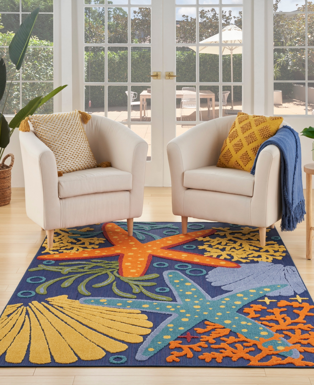 Nourison Home Aloha Alh24 5'3"x7'5" Area Rug In Navy,multi