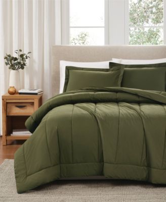 Solid Cotton Percale 3-Pc. Comforter Set, Full/Queen