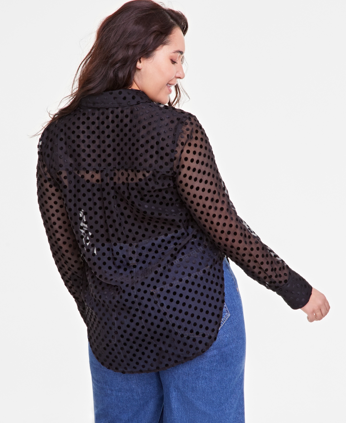 On 34th Trendy Plus Size Sheer Dot-Print Shirt, Exclusively at Macy's