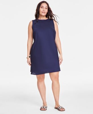 On 34th - Trendy Plus Satin Sleeveless Round-Neck Shift Dress