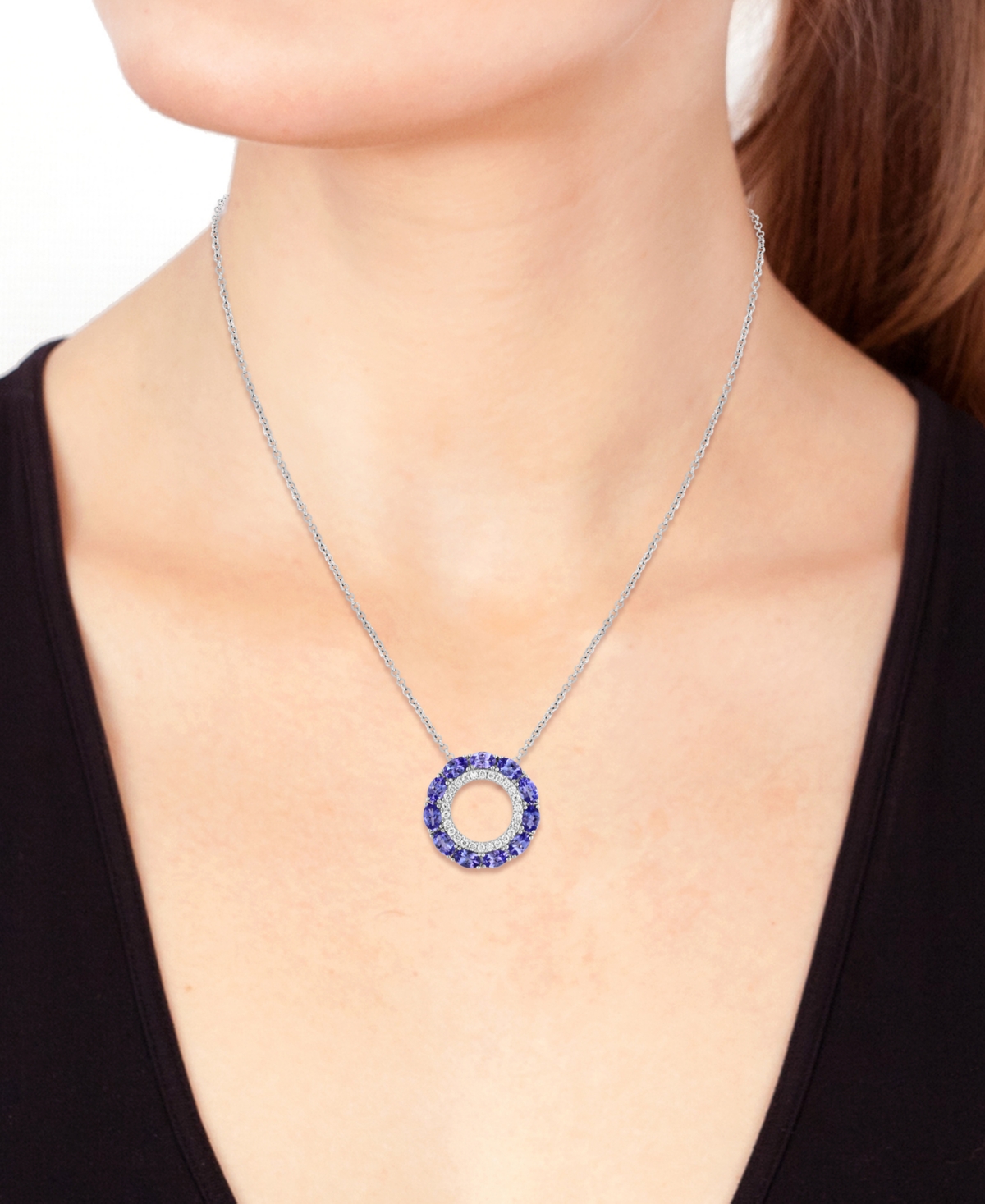 EFFY COLLECTION EFFY TANZANITE (2-5/8 CT. T.W.) & DIAMOND (1/3 CT. T.W.) CIRCLE PENDANT 18"NECKLACE IN 14K WHITE GOL 