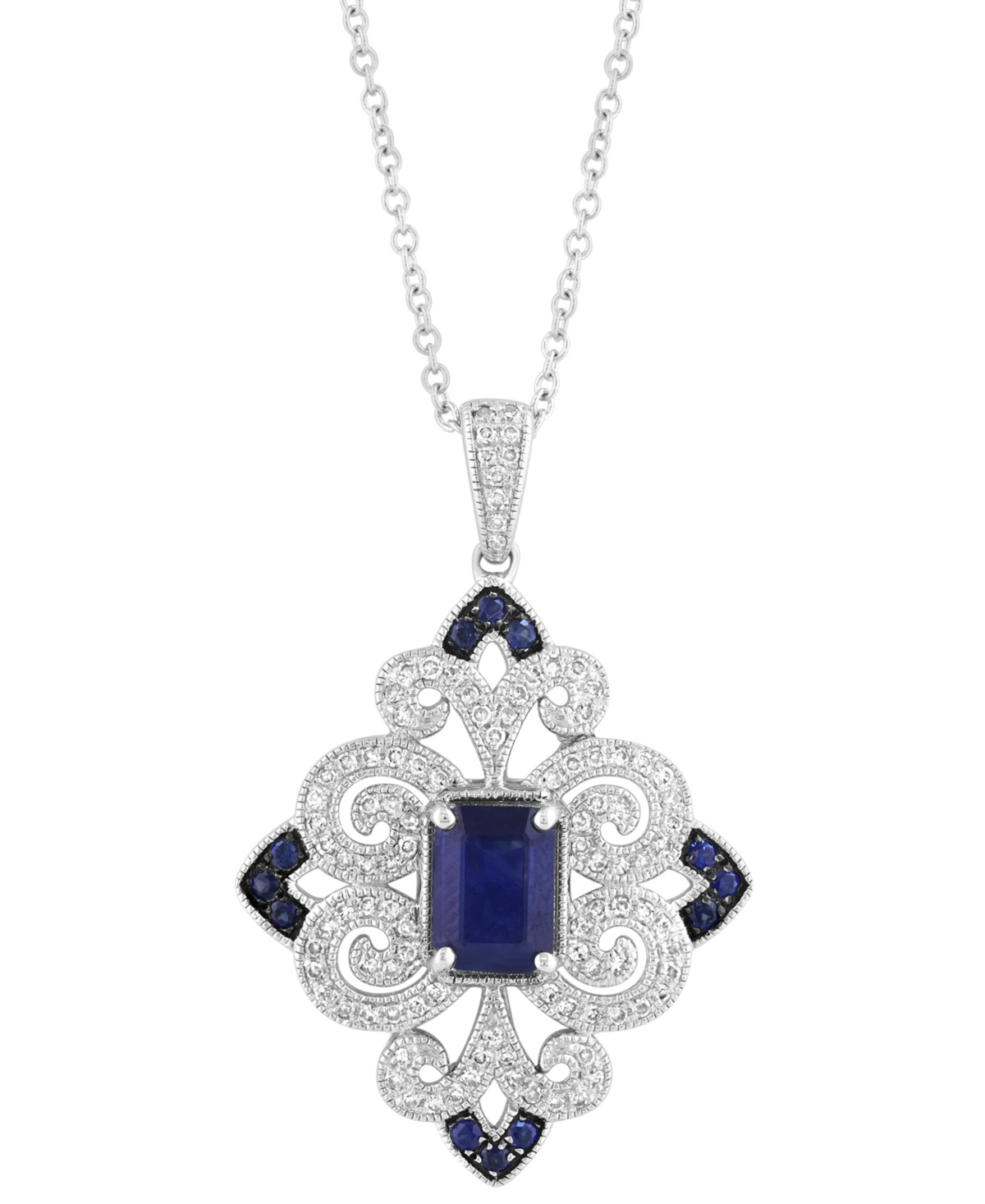 EFFY COLLECTION EFFY SAPPHIRE (1-1/6 CT. T.W.) & DIAMOND (1/3 CT. T.W.) FILIGREE 18" PENDANT NECKLACE IN STERLING SI 