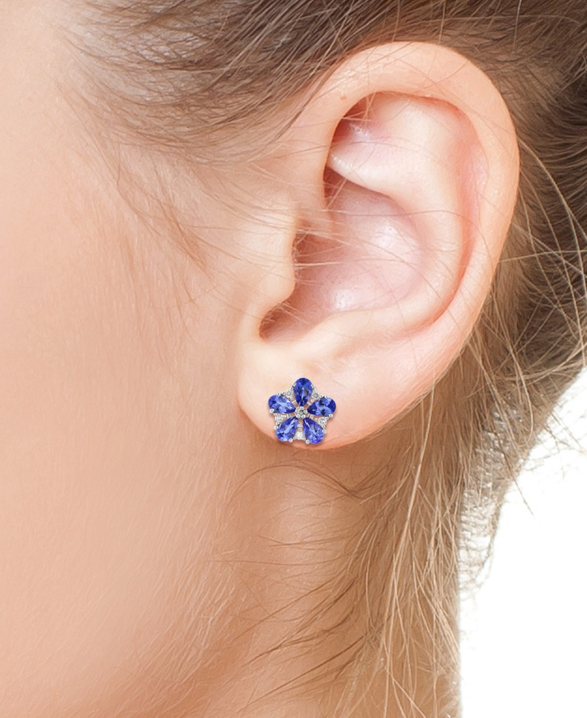 EFFY COLLECTION EFFY TANZANITE (1-5/8 CT. T.W.) & DIAMOND (1/8 CT. T.W.) FLOWER STUD EARRINGS IN 14K WHITE GOLD 
