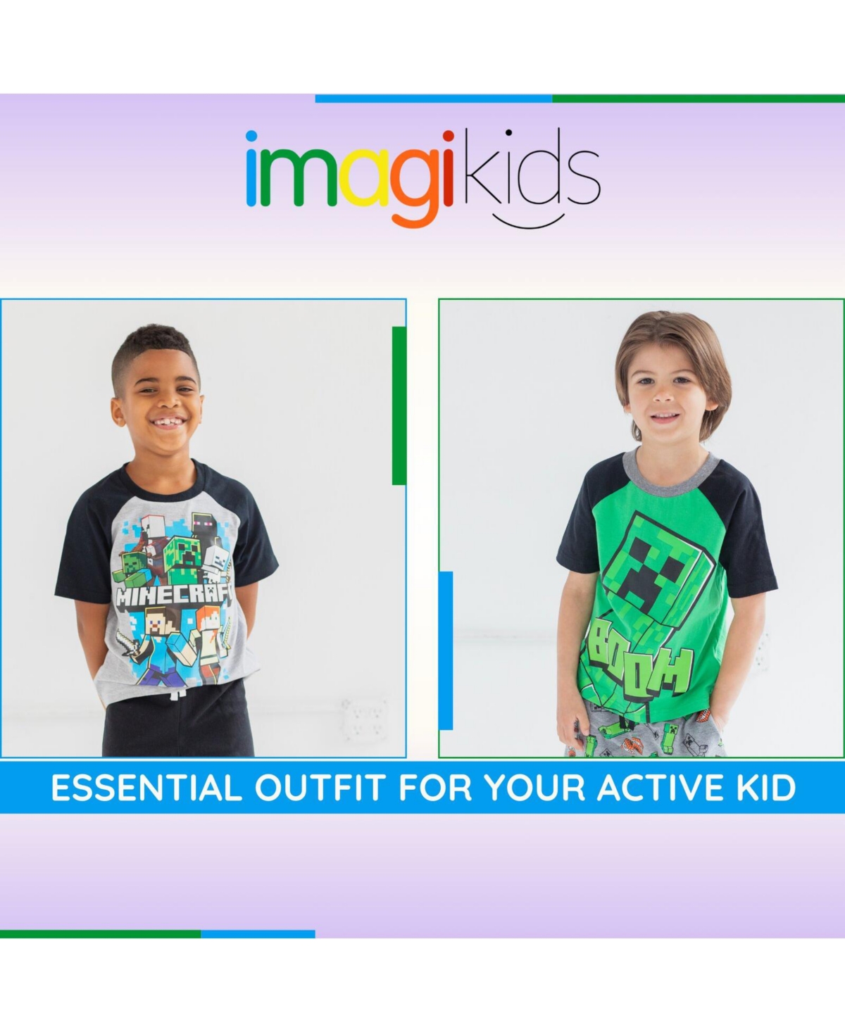 Minecraft Boys Creeper T-Shirt and French Terry Shorts Outfit Set to
