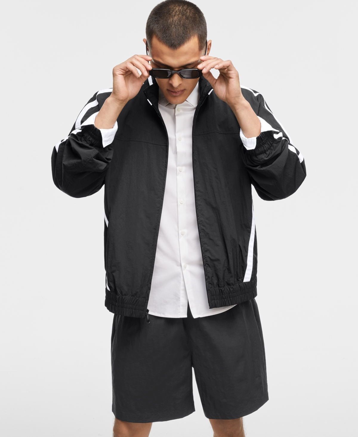 Men's Solid Ripstop Track Jacket, Exclusively at Macy's - Deep Black