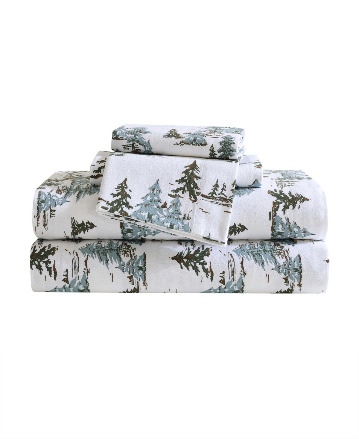 Eddie Bauer Holiday Cotton Flannel 4 Pc. Sheet Set, King In Snowy Pine Trees