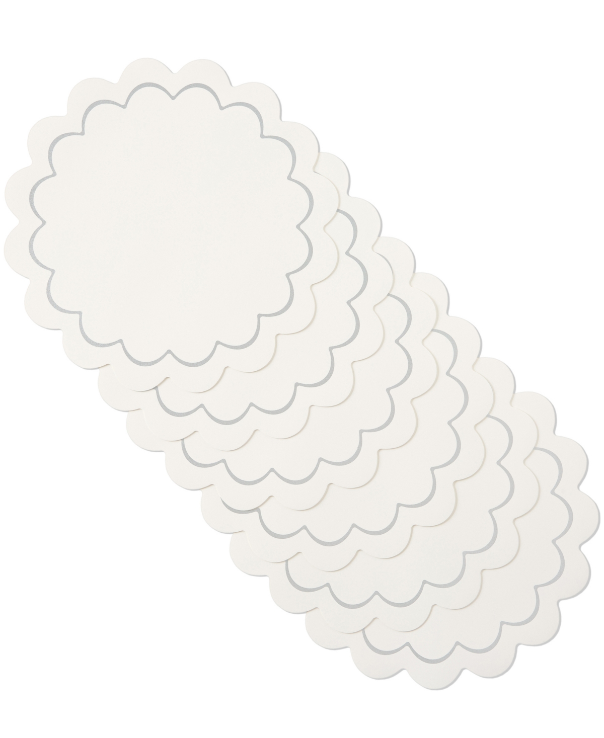 Scallop Edge 15" Round Reversible Placemats, Set of 6 - White/Silver
