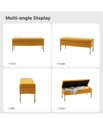 Upholstered Modern Flip Top Storage Bench with Metal Legs