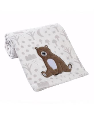 Sleepytime Bear White/Brown Soft Fleece Baby Blanket