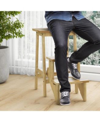 3-in-1 Rubber Wood Convenient Handle Step Stool