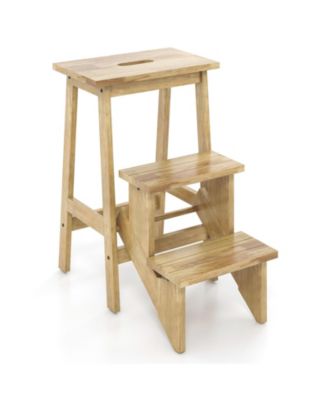 3-in-1 Rubber Wood Convenient Handle Step Stool