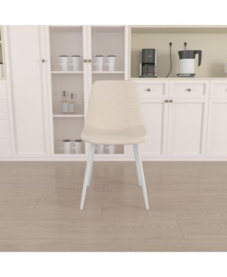 A set of 4 dining chairs, modern kitchen dining chairs, linen padded chairs, and sturdy white metal leg decorated dining chairs