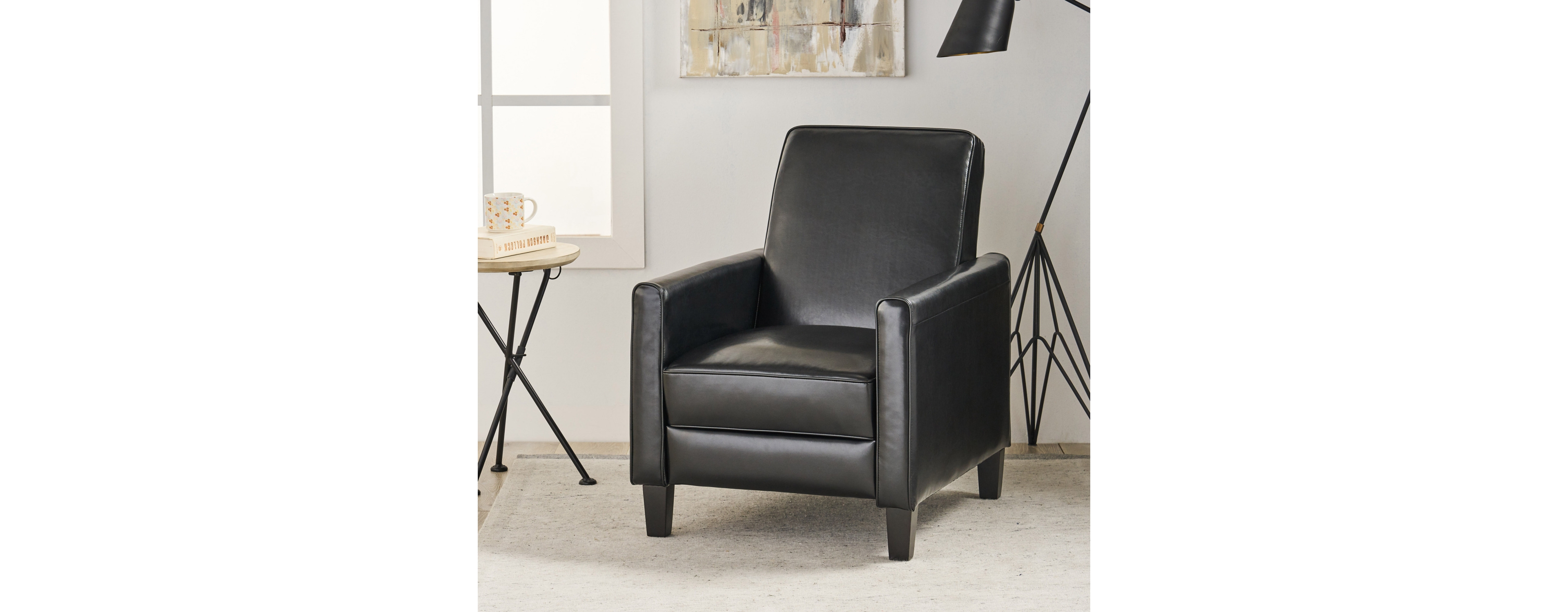 Streamdale Furniture Black Fax Leather Push Back Chair For Elegant Home Decor