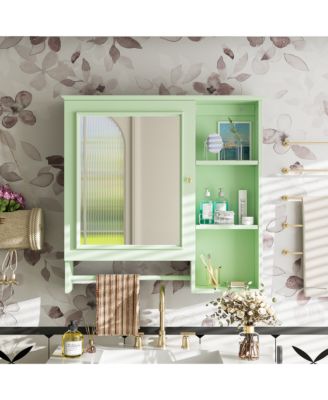 Wall Mounted Bathroom Storage Cabinet, Medicine Cabinets with large mirror door, adjustable shelves and three open storage levels(Not Include Bathroom Vanity)