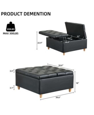 Ottoman Coffee Table with Lift Top,Faux Leather Fabric Tufted Upholstered Ottoman with Storage, Large Square Storage Ottoman Bench for Bedroom, Living Room(Leather, Black)