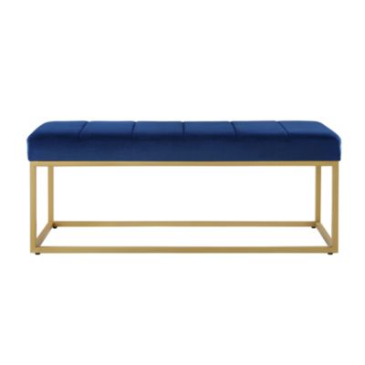 Modern Tufted Channel Entryway Bench Emerald Velvet Upholstered End of Bed Bench with Metal Frame, Footboard Bench for Living Room, Bedroom