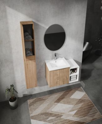 36" Wall-Mounted Bathroom Vanity With Sink and Side Cabinet, Soft Close Doors