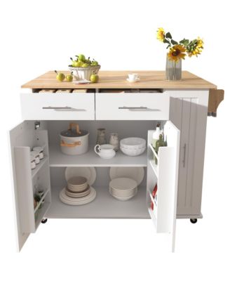 Rolling Kitchen Island Cart with Storage Cabinet & Towel Rack