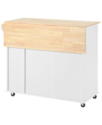 Rolling Kitchen Island Cart with Storage Cabinet & Towel Rack
