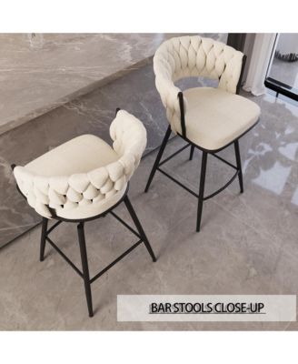 Toweling Woven Bar Stools (Set of 2) with Armrests and Footrest