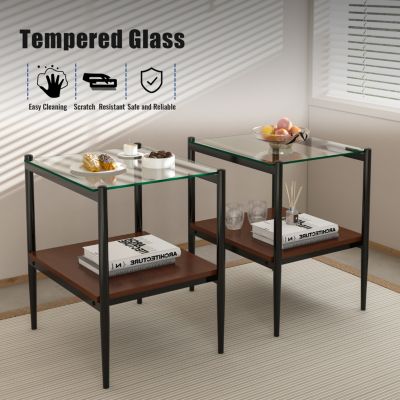 Tempered Glass Rectangle End Table Set