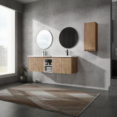 60" plywood Wall-Mounted Bathroom Vanity with Sink and Storage