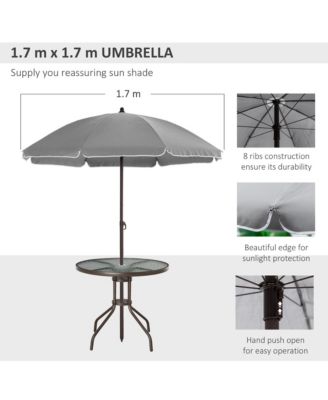 6 Piece Patio Dining Set for 4 with Umbrella, Outdoor Table and Chairs with 4 Folding Dining Chairs & Round Glass Table for Garden, Backyard and Poolside, Gray