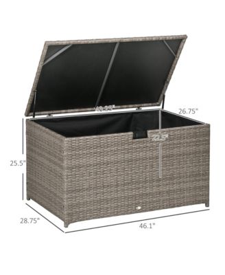 113 Gallon Deck Box, Rattan Outdoor Storage Box, Waterproof Storage Container for Indoor, Patio Furniture Cushions, Pool Toys, Garden Tools, Gray