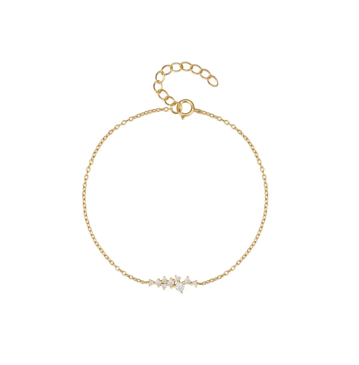 18K Gold Plated Sterling Silver Chain Link Bracelet with Round Cut Cubic Zirconia Cluster - Gold