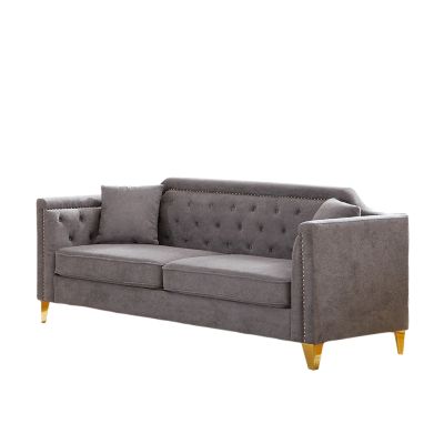 Modern Chenille Sofa with Tufted Buttons and Copper Nail Trim