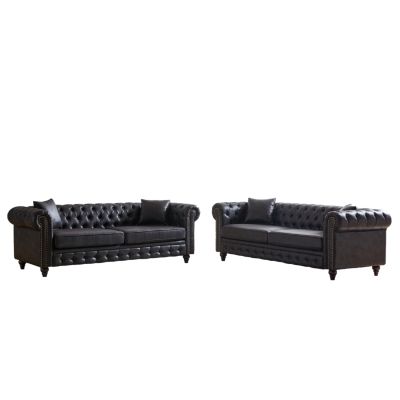 Modern Combo Sofa 3+3 Seats with Solid Wood Base