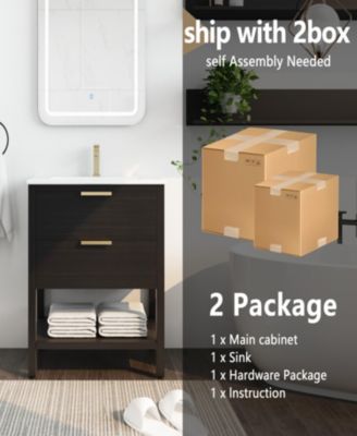 Freestanding 30" Bathroom Vanity with Golden Handle and Ceramic Sink