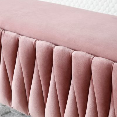 Oval Storage Bench with Gold Legs, Velvet Fabric Upholstered Ottoman Storage Benches for Bedroom End of Bed, Sherpa Fabric Bench for Living Room, Dining Room, Entryway, Bed Side, Dark Pink,5 colors