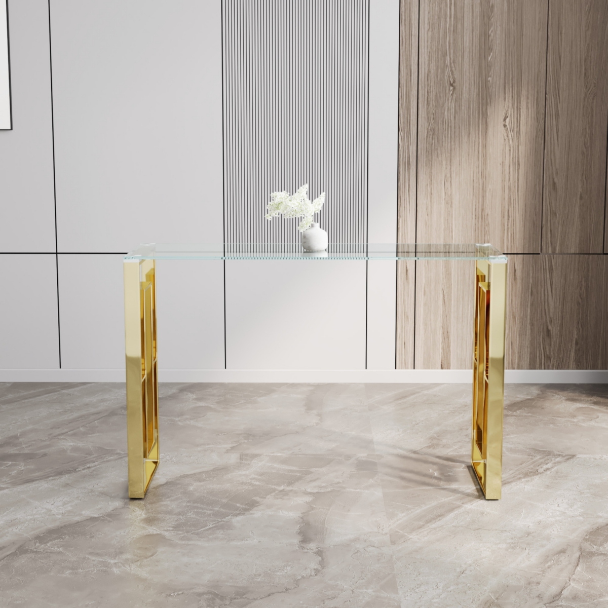 Streamdale Furniture Console Table Stainless Steel Glass, Meal side table Golden Clear bs-02