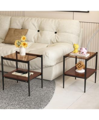 Modern Rectangle End Table Set (2) with Glass Top