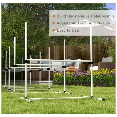6 Piece Dog Agility Training Equipment for Dog Agility Course with Adjustable Height Jump Bars, Included Carry Bag, & Displacing Top Bar, White