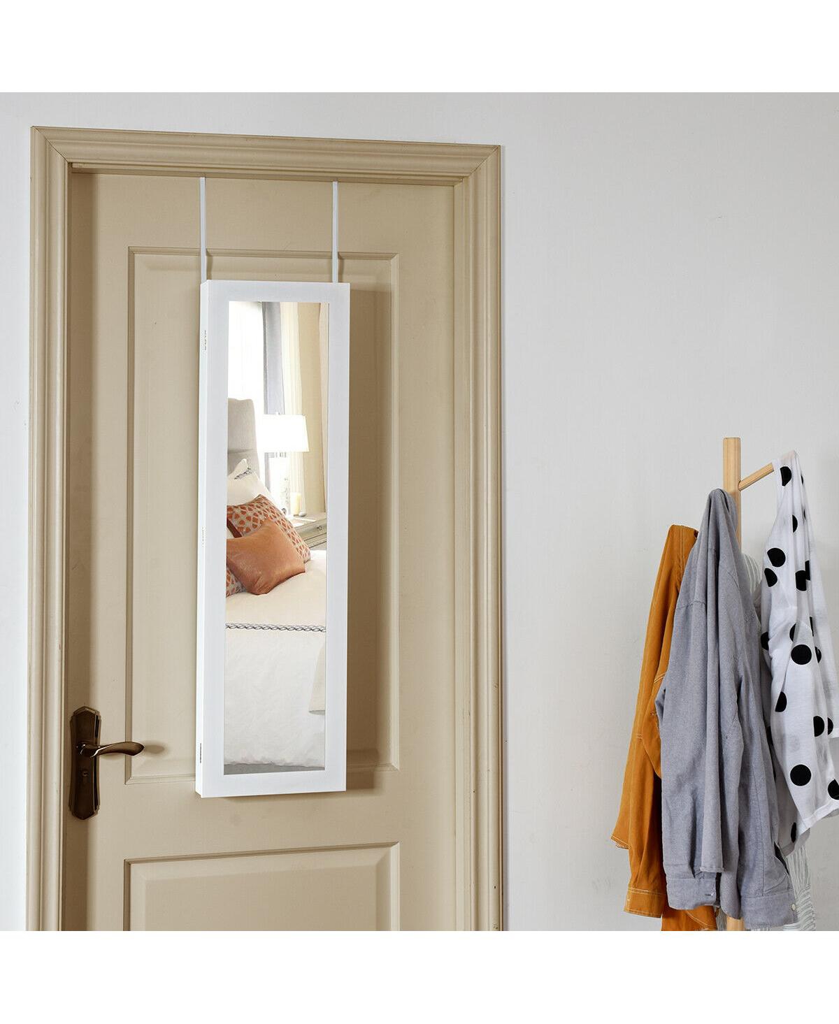 Sugift Wall And Door Mirrored Jewelry Cabinet With Led Light