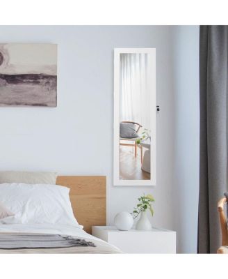 Wall Mounted Lockable Mirror Jewelry Cabinet with LED Light