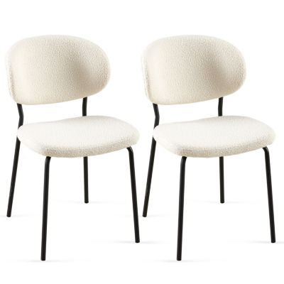 Beige Boucle Dining Chairs (Set of 2) with Metal Legs