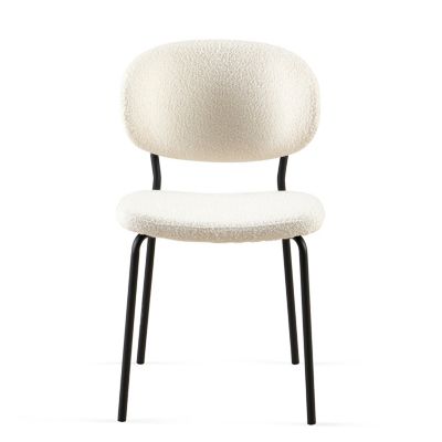 Beige Boucle Dining Chairs (Set of 2) with Metal Legs