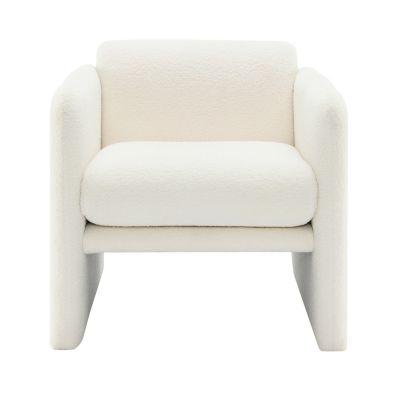 Woven Metal Accent Armchair in White Teddy Fabric