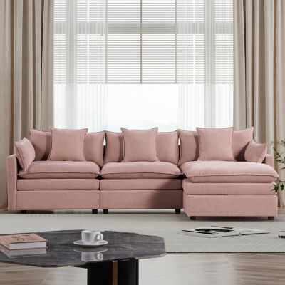 108.66" Modern Chenille L-shaped Sectional Sofa with Convertible Chaise, Comfy Cloud Couch Deep Sectional Sofa with Ottomans for Living Room