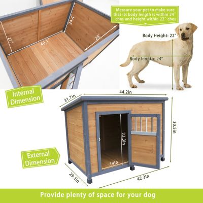 Spacious Solid Wood Dog House with Breathable Doors