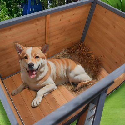 Spacious Solid Wood Dog House with Breathable Doors