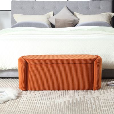 Storage Ottoman, Bedroom End Bench, Upholstered Fabric Storage Ottoman with Safety Hinge, Entryway Padded Footstool, Ottoman Bench for Living Room & Bedroom (Orange)