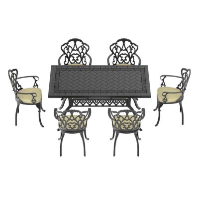 (Cushions In Random Colors)7-Piece Set Of Cast Aluminum Patio Furniture With Cushions