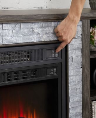 Large TV Desk Storage Rack with Faux Stacked Stone Surround, Media Console Table with Large Storage Cabinet, Modern TV Stand with 23" Fireplace Insert, GREY, 70.12" W15.35" D25.83" H