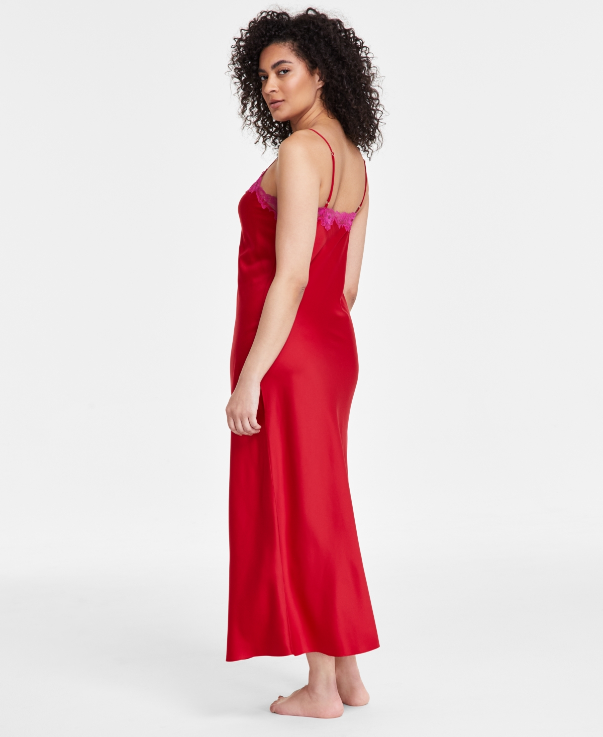 Inc International Concepts Women's Lace-trim Satin Nightgown, Exclusively At Macy's In Crimson Leaf