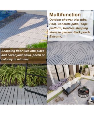 30 PCS Interlocking Deck Tiles Striped Pattern, 12" x 12" Square Light Gray Acacia Hardwood Outdoor Flooring for Patio, Bancony, Pool Side,...